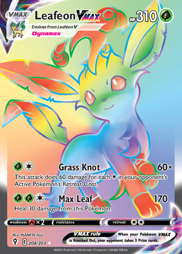 leafeon vmax rainbow 204/203 evolving skies