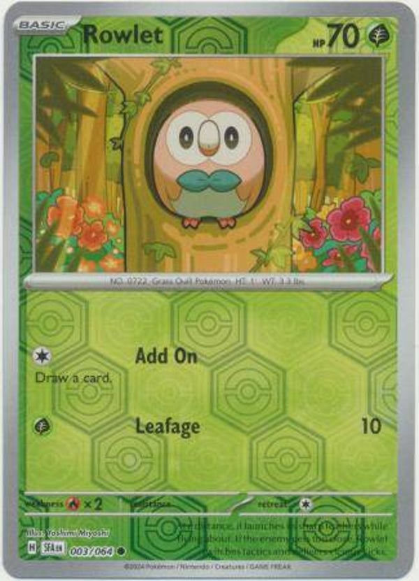 Rowlet 003/064 reverse holo Shrouded fable