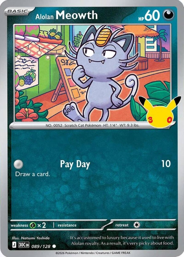Alolan Meowth 089/128 holo 30th Anniversary