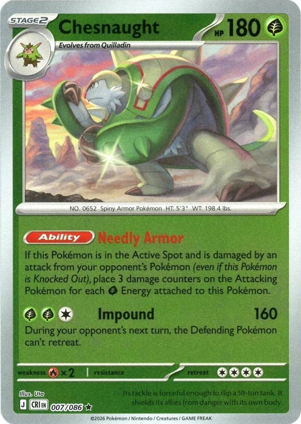 Chesnaught 007/086 reverse holo Chaos Rising