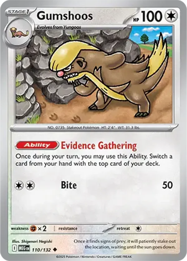 Gumshoos 110/132 Reverse Holo Mega Evolution