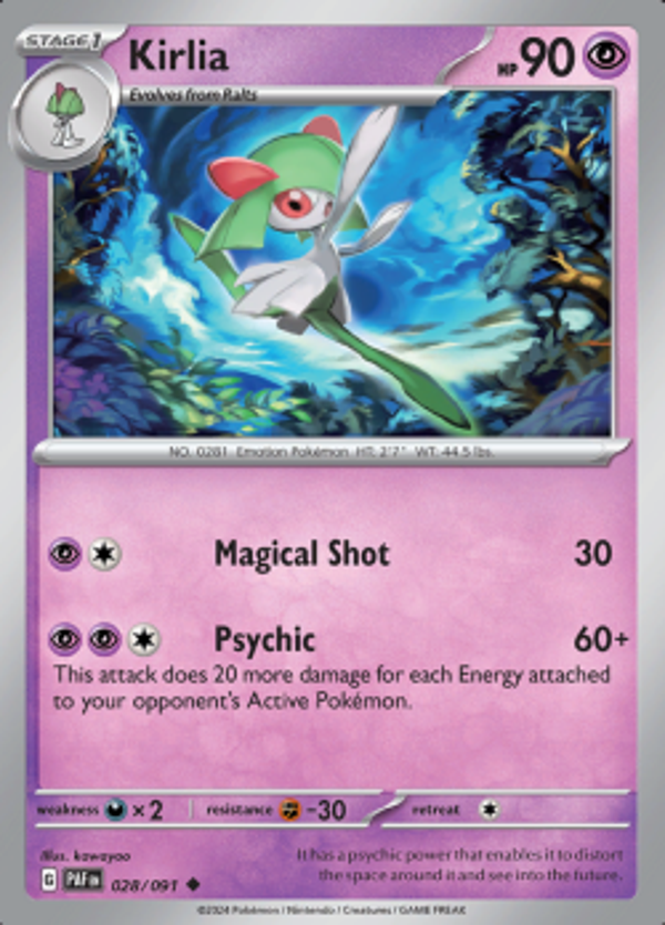 Kirlia 028/091 reverse holo Paldean Fates