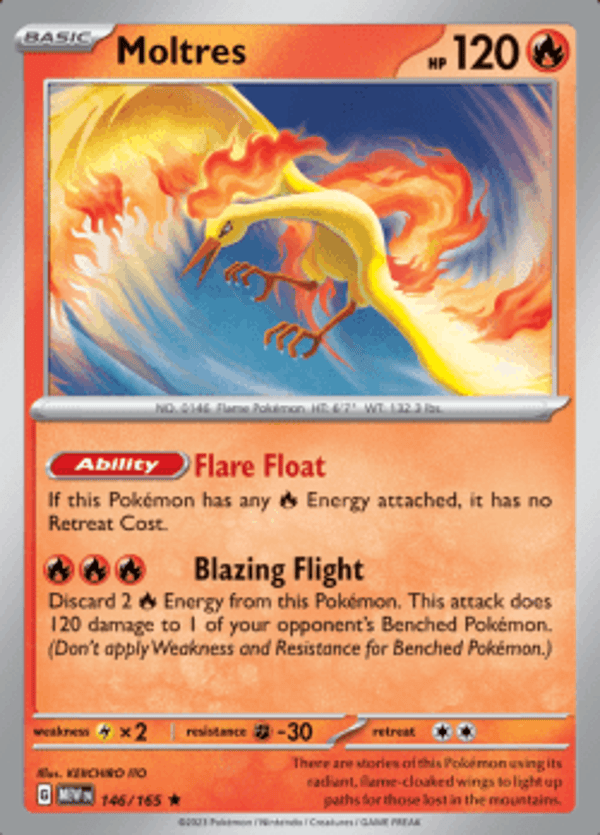 Moltres 146/165 reverse holo pokemon 151