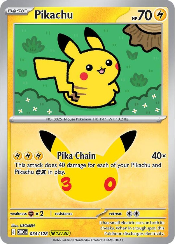 Pikachu 034/128 holo 30th Anniversary