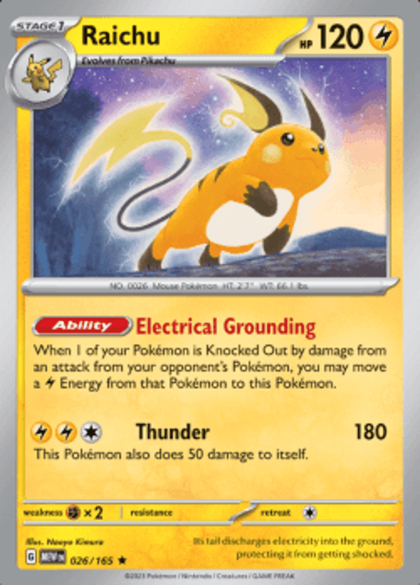 Raichu 026/165 holo pokemon 151
