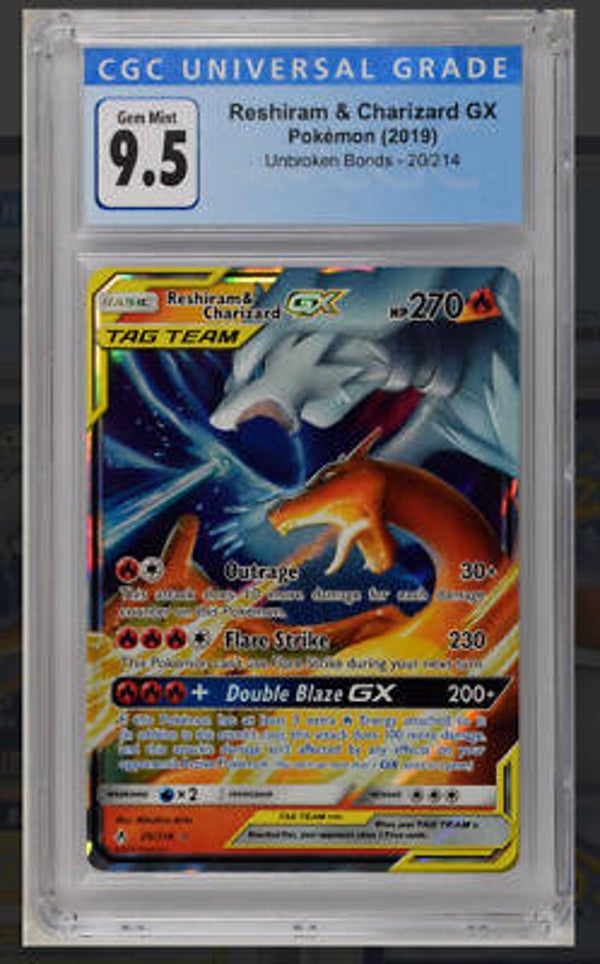 reshiram & charizard gx 20/214 tag team s&m unbroken bonds psa 9,5