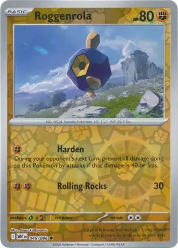 Roggenrola 046/086 Reverse Holo White Flare