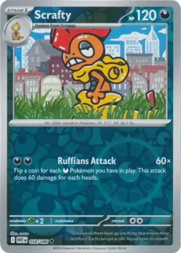 Scrafty 058/086 Reverse Holo White Flare