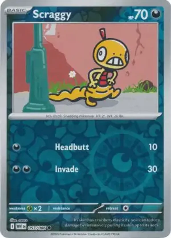 Scraggy 057/086 Reverse Holo White Flare