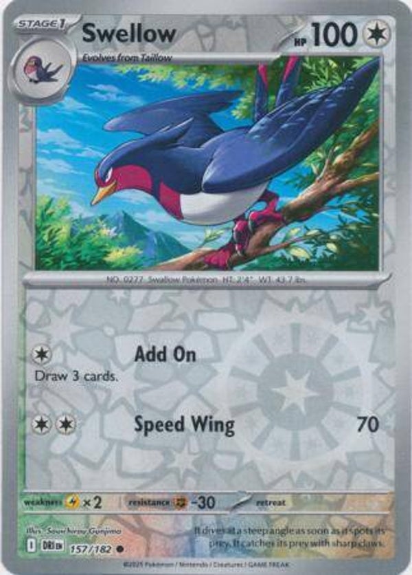 Swellow 157/182 Reverse Holo Destined Rivals