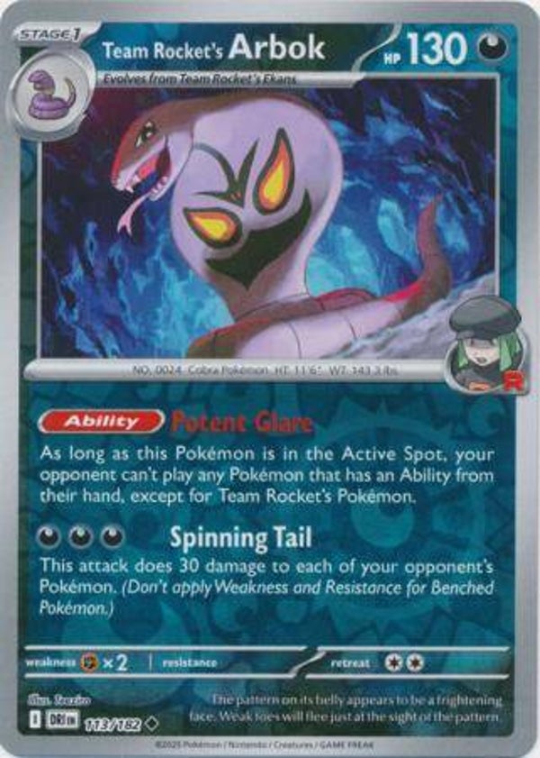 Team Rocket's Arbok 113/182 Reverse Holo Destined Rivals