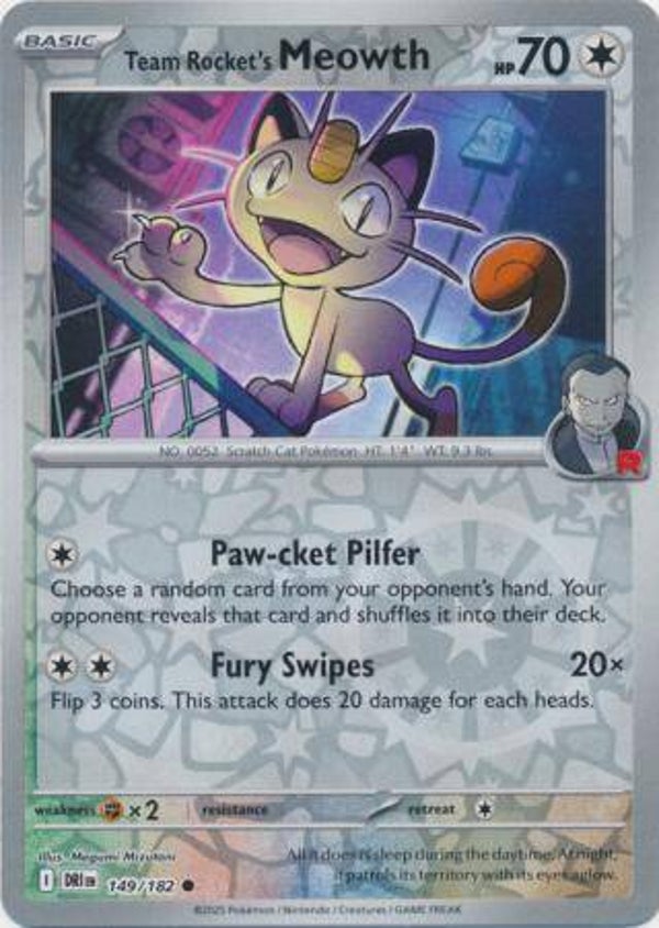 Team Rocket's Meowth 149/182 Reverse Holo Destined Rivals