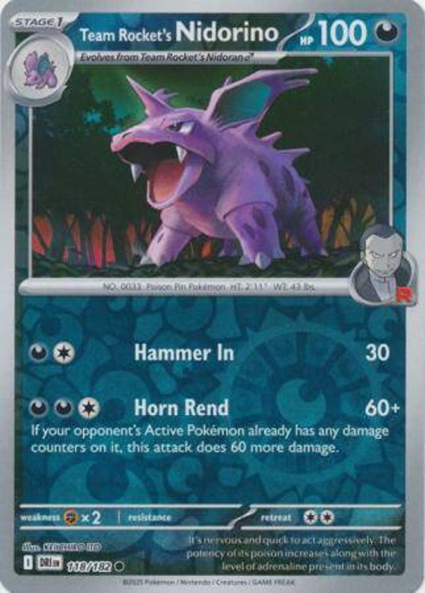 Team Rocket's Nidorino 118/182 Reverse Holo Destined Rivals