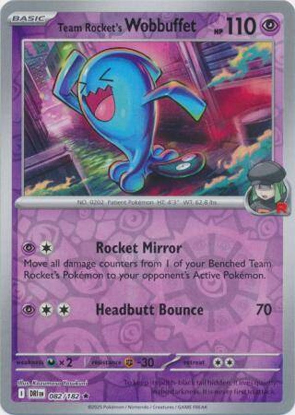 Team Rocket's Wobbuffet 082/182 Reverse Holo Destined Rivals