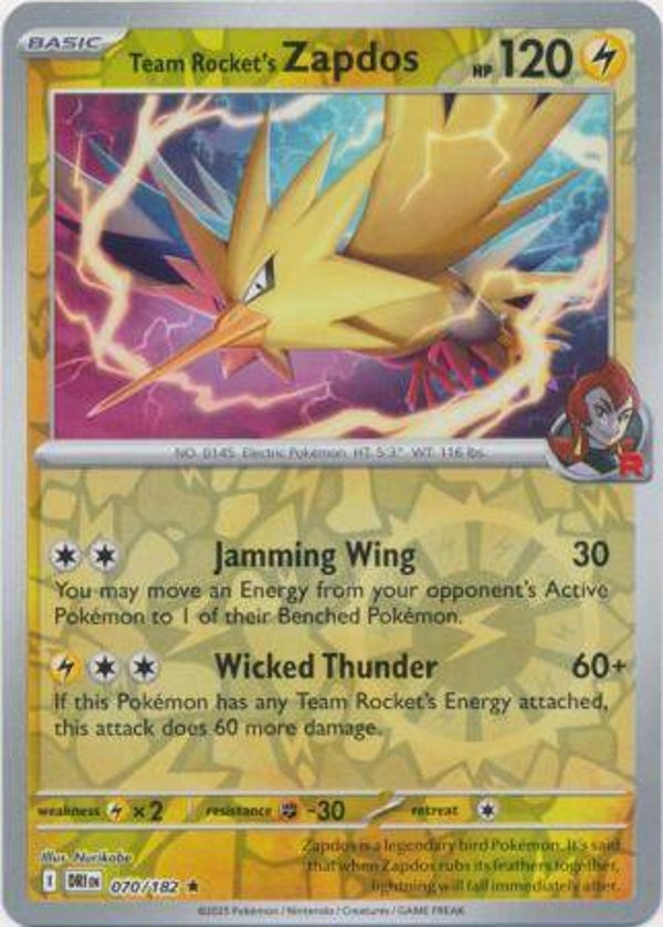Team Rocket's Zapdos 070/182 Reverse Holo Destined Rivals