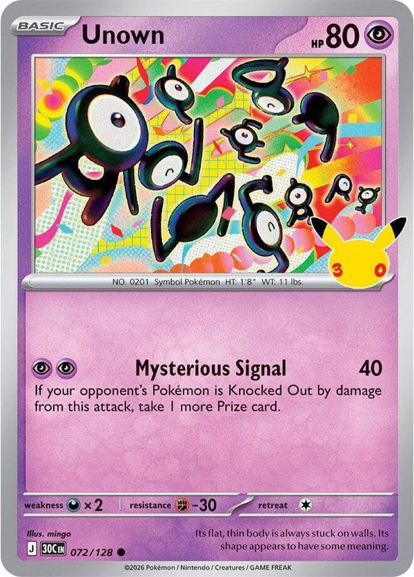 Unown 072/128 holo 30th Anniversary