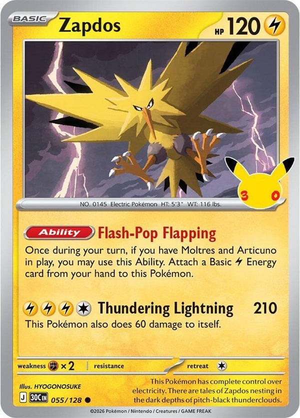 Zapdos 055/128 holo 30th Anniversary