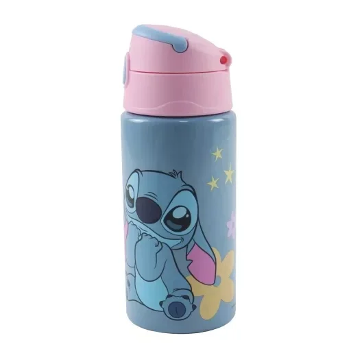Botella de aluminio con pajita y gancho de Disney Lilo y Stitch Aliens de 500 ml