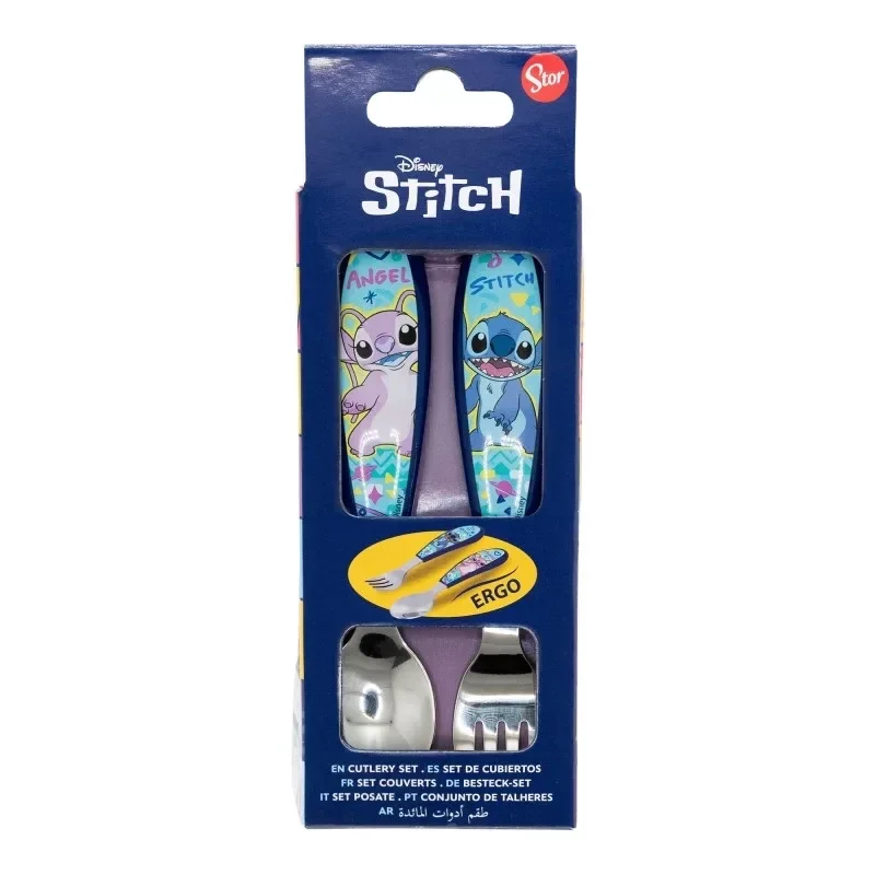 Juego de cubiertos ergonómicos de metal con diseño de Lilo y Stitch de Disney - 2 piezas