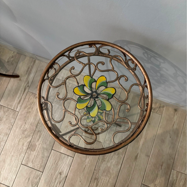 PORTA VASO FERRO BATTUTO E VETRI