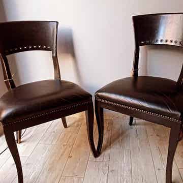 SEDIA IN LEGNO CON SEDUTA IN PELLE ANNI 40