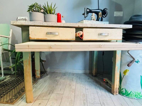 TAVOLO IN LEGNO ANNI 50 CON PIANO IN MARMO -TABLE VINTAGE