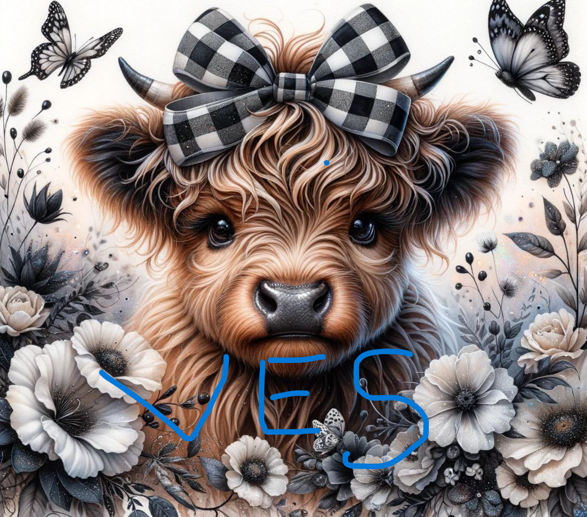 Black Plaid Bow Highland Cow 20 ounce Skinny Tumbler Wrap