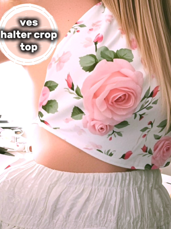 The VES Pink 🩷 Roses In Bloom Halter Crop Top