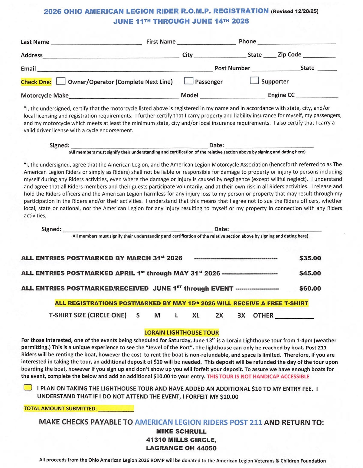 Registration Form | 2026 Ohio American Legion R.O.M.P.