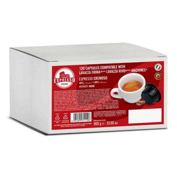 120 dosettes de capsules de café Espresso Italiano Crema compatibles avec Lavazza Firma