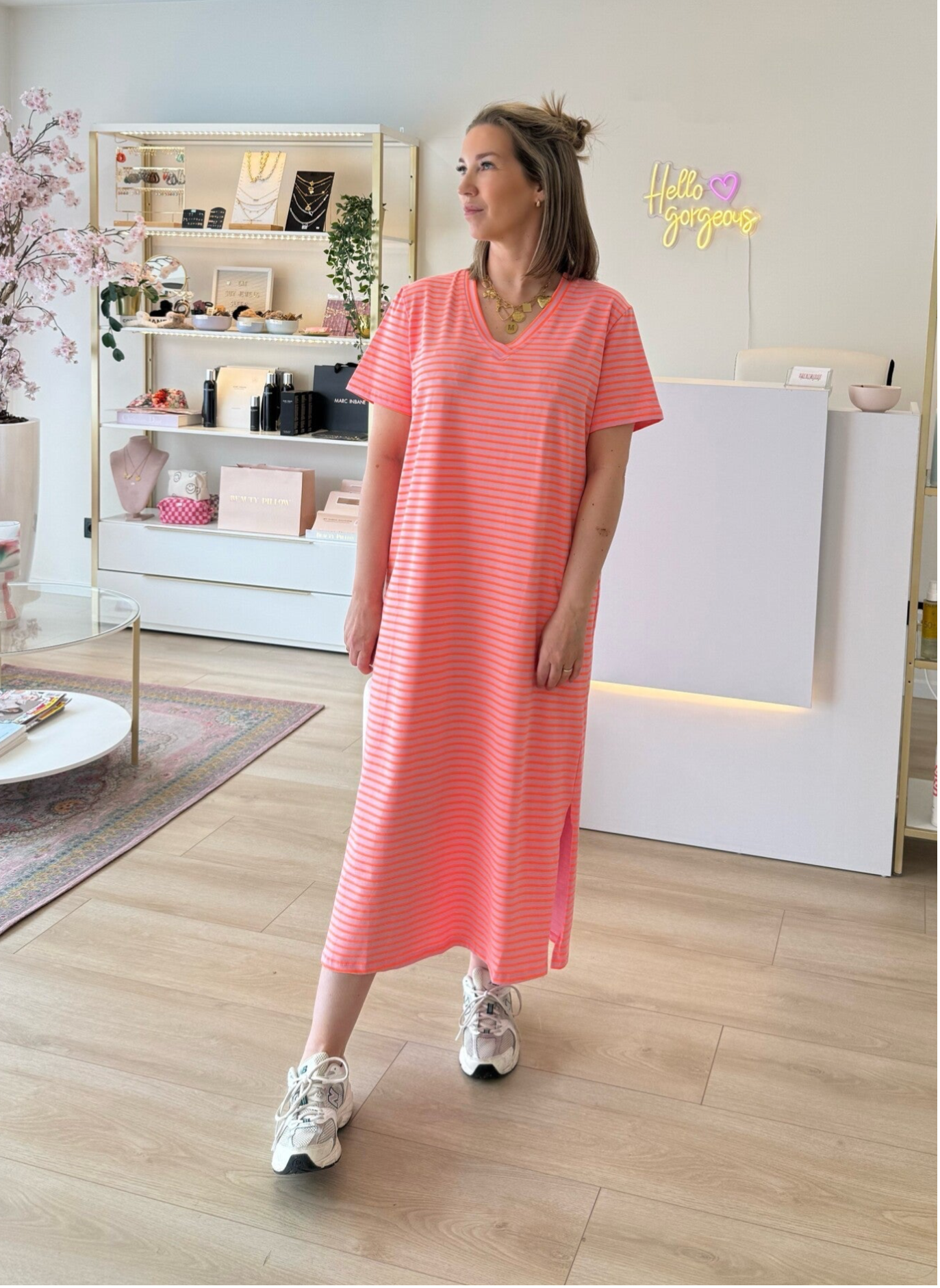 Gestreepte T-shirt dress Luka, koraal, TU