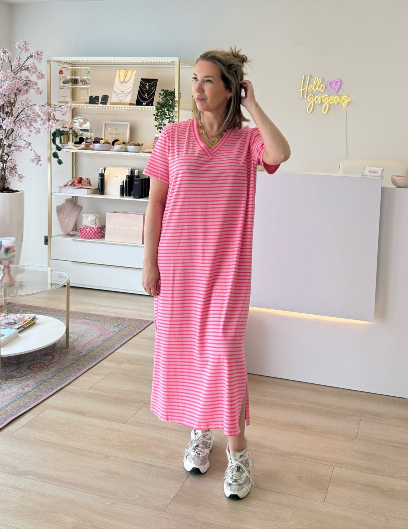 Gestreepte T-shirt dress Luka, roze, TU