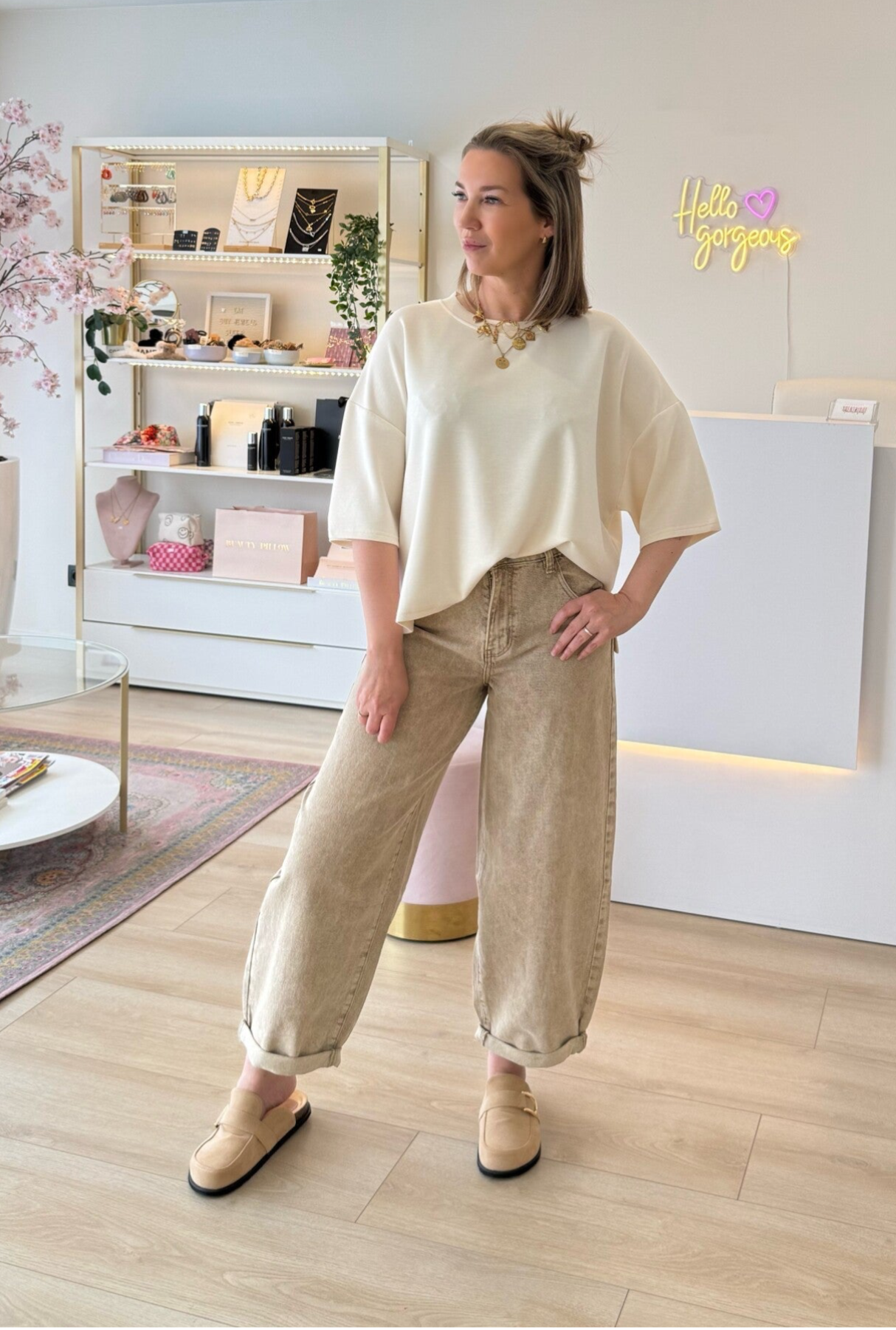 Balloon jeans Nell, taupe