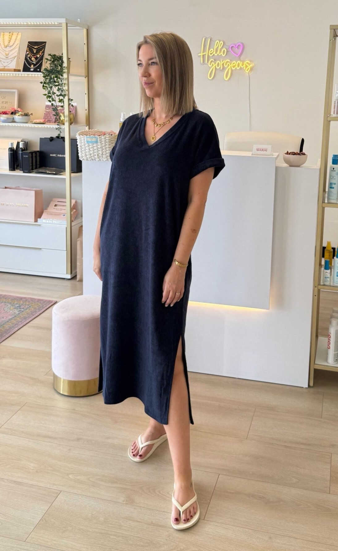 Mona badstof (spons) jurk marine blauw