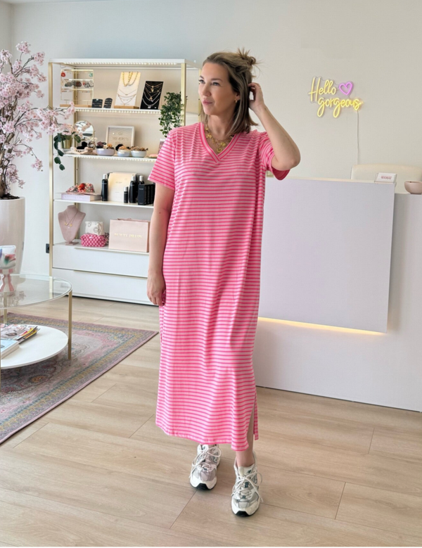 Gestreepte T-shirt dress Luka, roze, TU