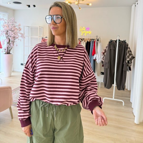 Jo stripe sweater burgundy/pink