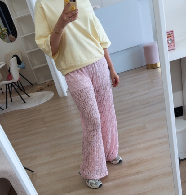 lace pantalon roze