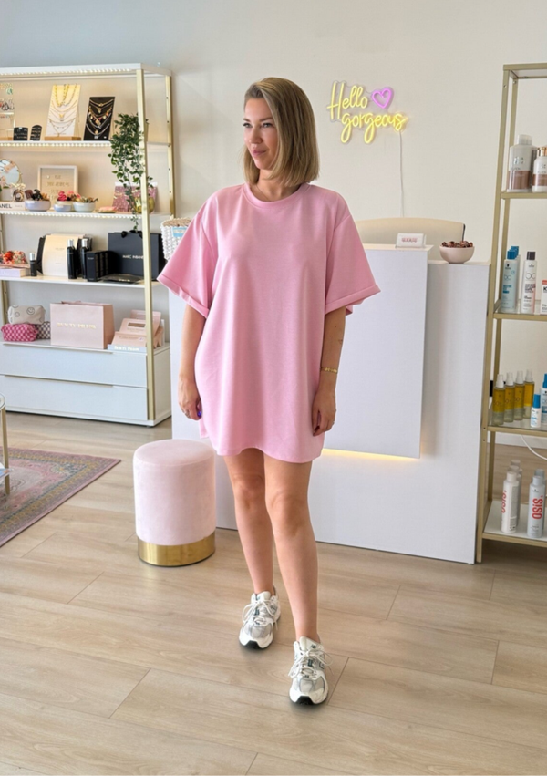 Cute short t-shirt dress roze