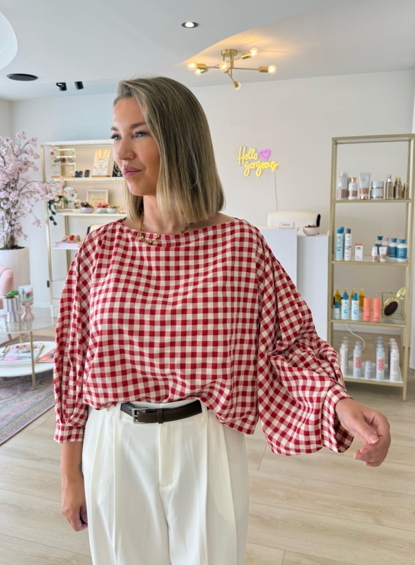 Nori checkered blouse rood