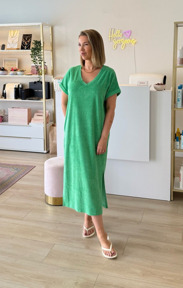 Mona Badstof (spons) jurk groen