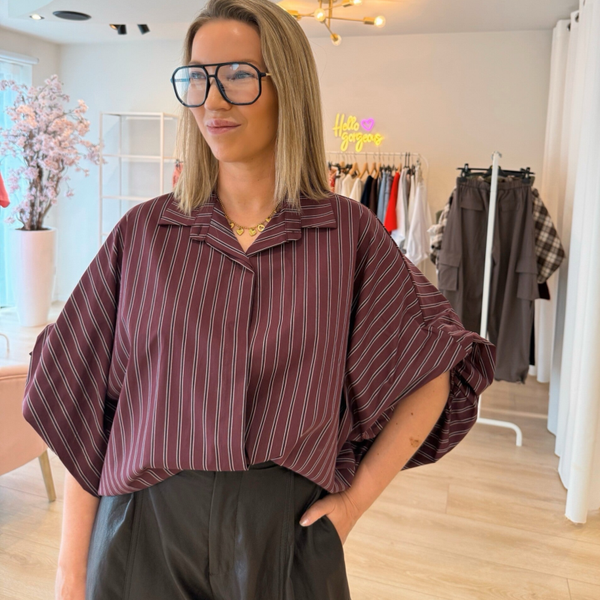 Maité gestreepte poffy blouse prune