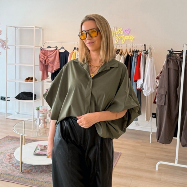 Camille poffy blouse army green