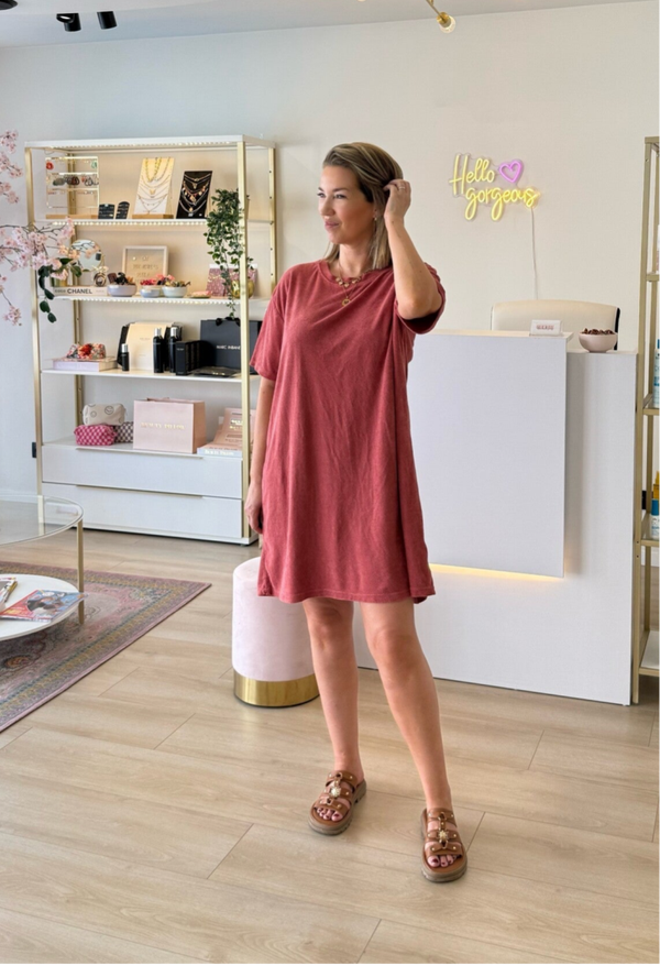 Jill badstof (spons) short dress pinky terracotta