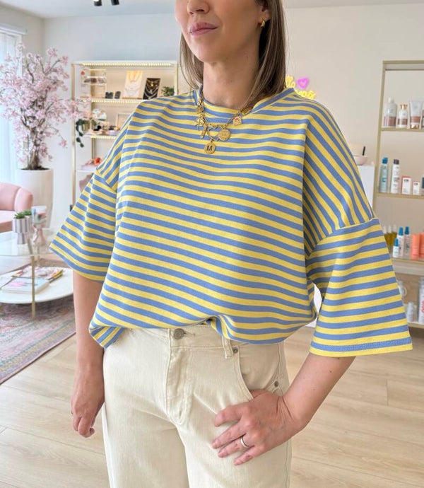 Gestreepte T-shirt Romy, blauw/geel, TU