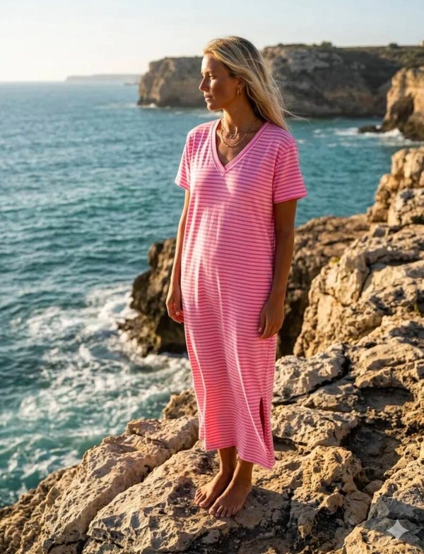Gestreepte T-shirt dress Luka, roze, TU