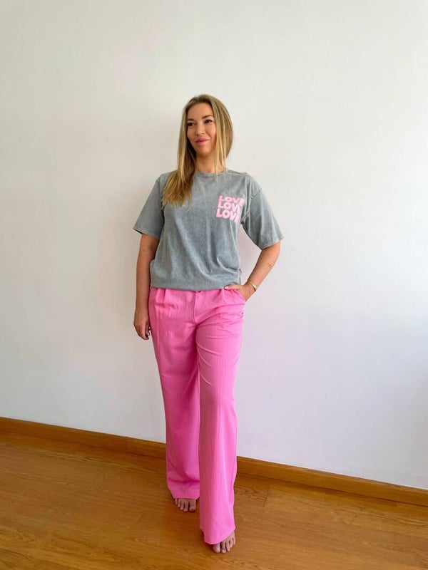 Roze broek met krijtstreepje