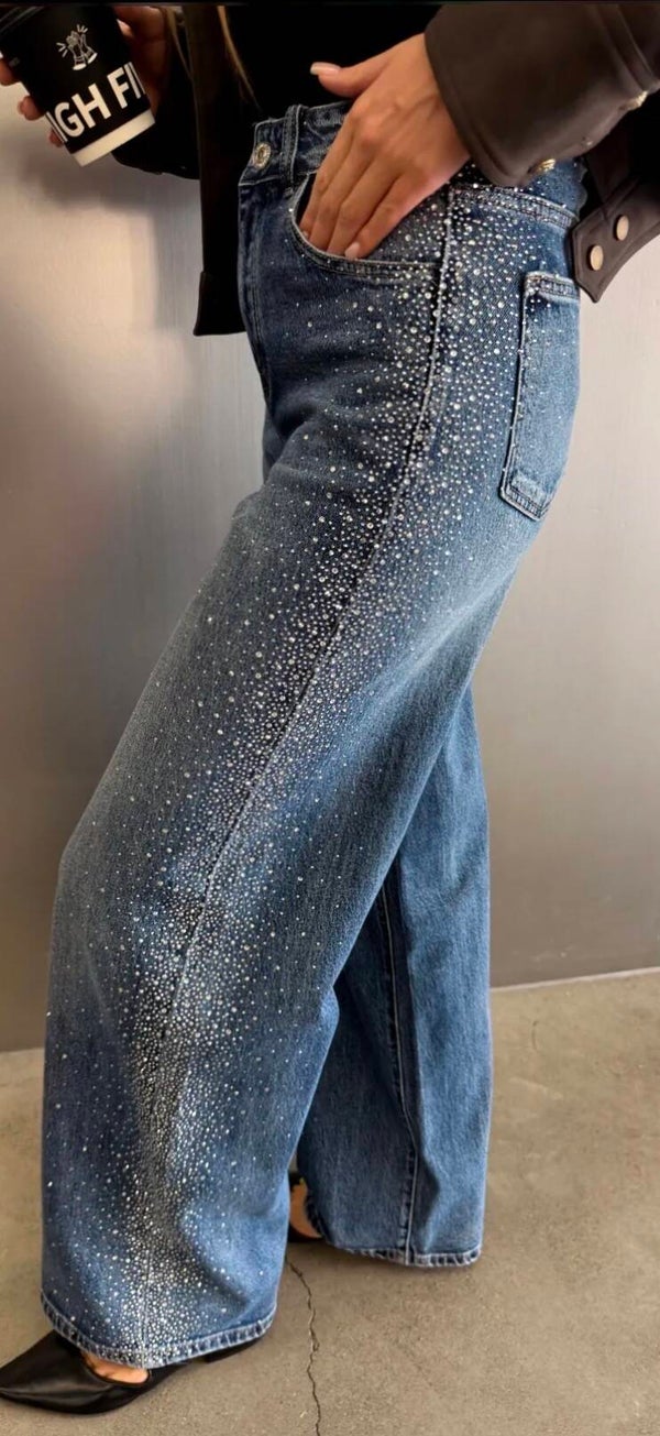 Wide leg strass denim