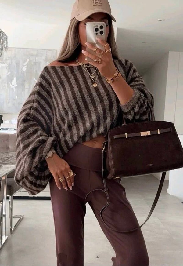 Zeb gestreepte knit taupe/bruin