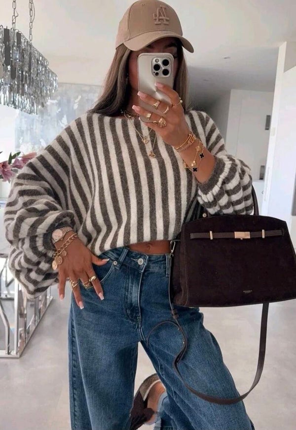 Zeb gestreepte knit taupe/créme