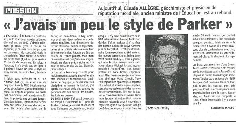 Claude Allegre et Tony Parker septembre 2003